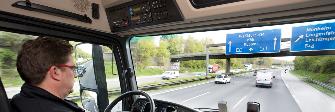 
View from a driver's cab of a truck on the A3 motorway in Germany